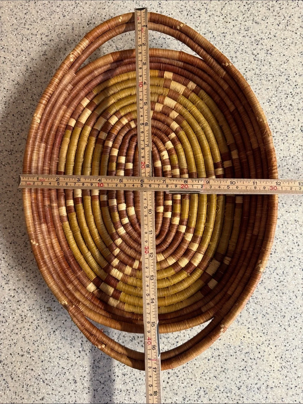 Vintage Handwoven Natural Fiber Southwestern Basket/Tray in Brown & Mustard